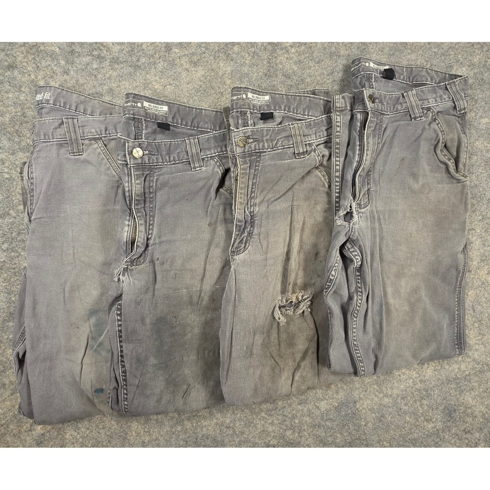 Lot of 4 Carhartt Relaxed Work Pants Gray Distressed Thrashed Bundle Size 34x32